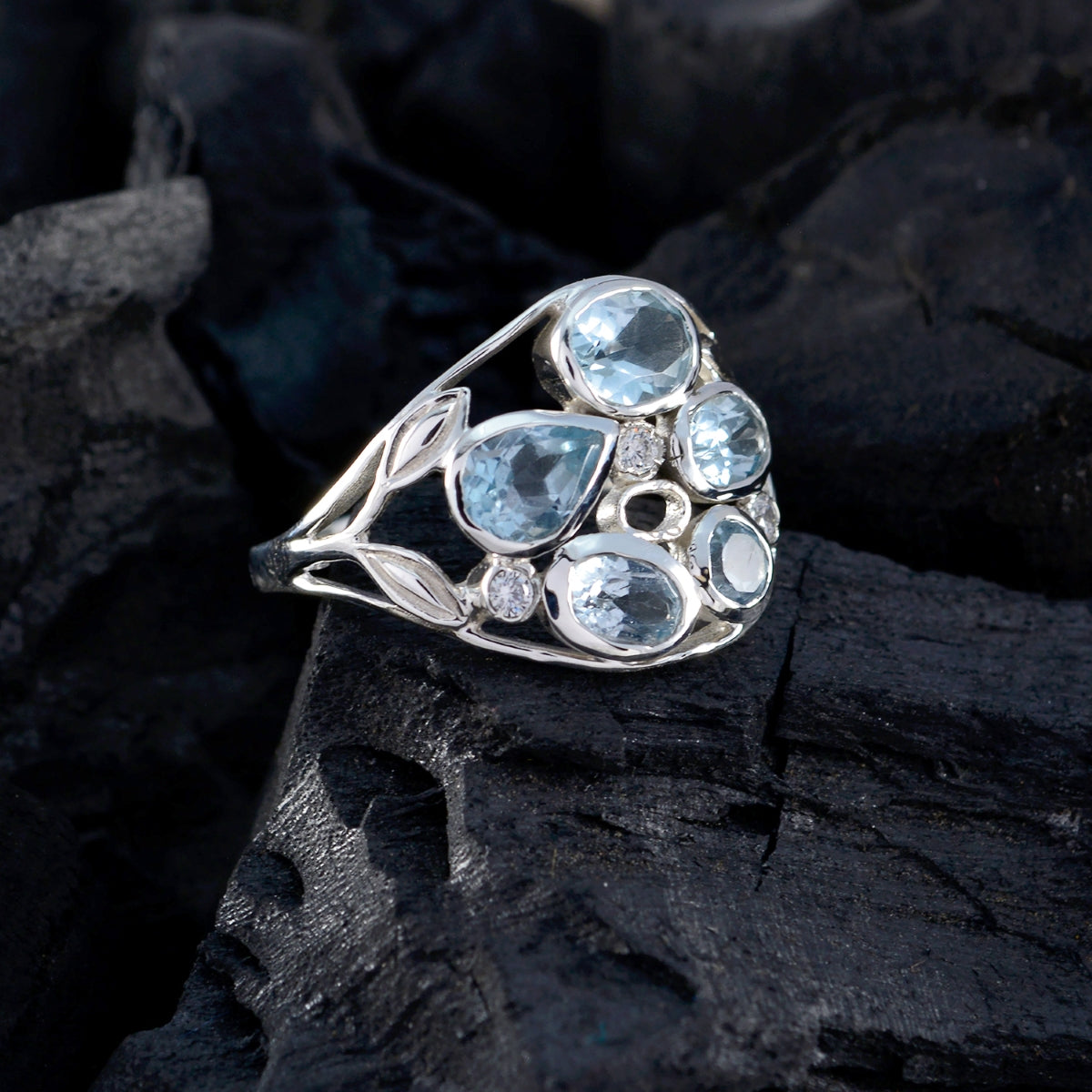 Blue Topaz Penta African 925 Sterling Silver Blue Gemstone Slim Sophisticated Ring Jewelry