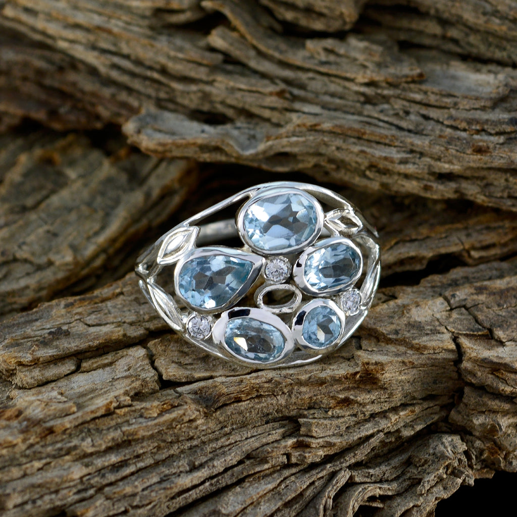 Blue Topaz Penta African 925 Sterling Silver Blue Gemstone Slim Sophisticated Ring Jewelry