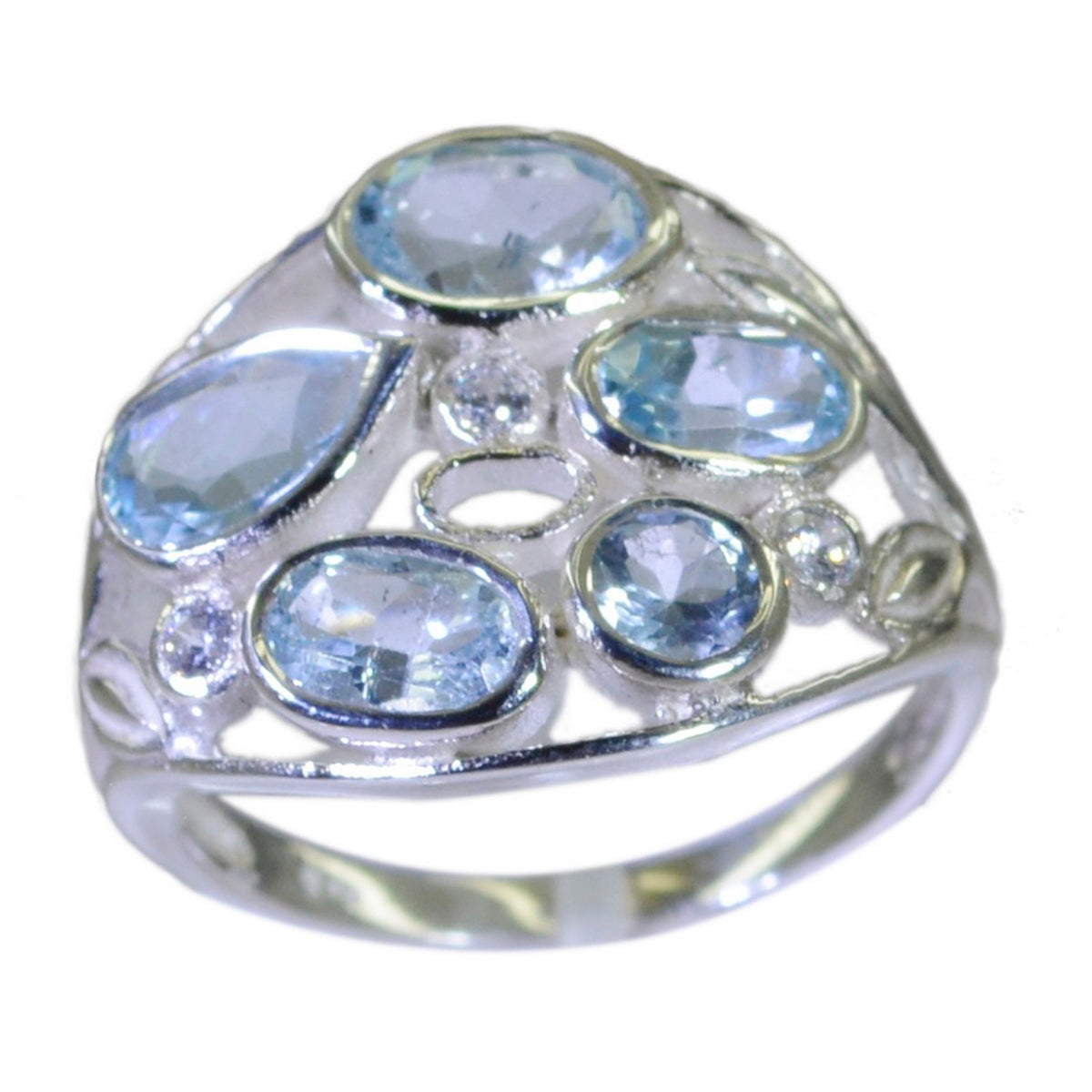 Blue Topaz Penta African 925 Sterling Silver Blue Gemstone Slim Sophisticated Ring Jewelry