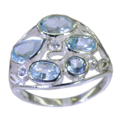 Blue Topaz Penta African 925 Sterling Silver Blue Gemstone Slim Sophisticated Ring Jewelry