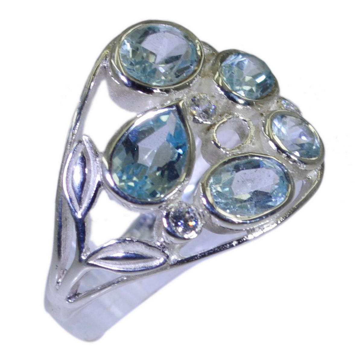 Blue Topaz Penta African 925 Sterling Silver Blue Gemstone Slim Sophisticated Ring Jewelry