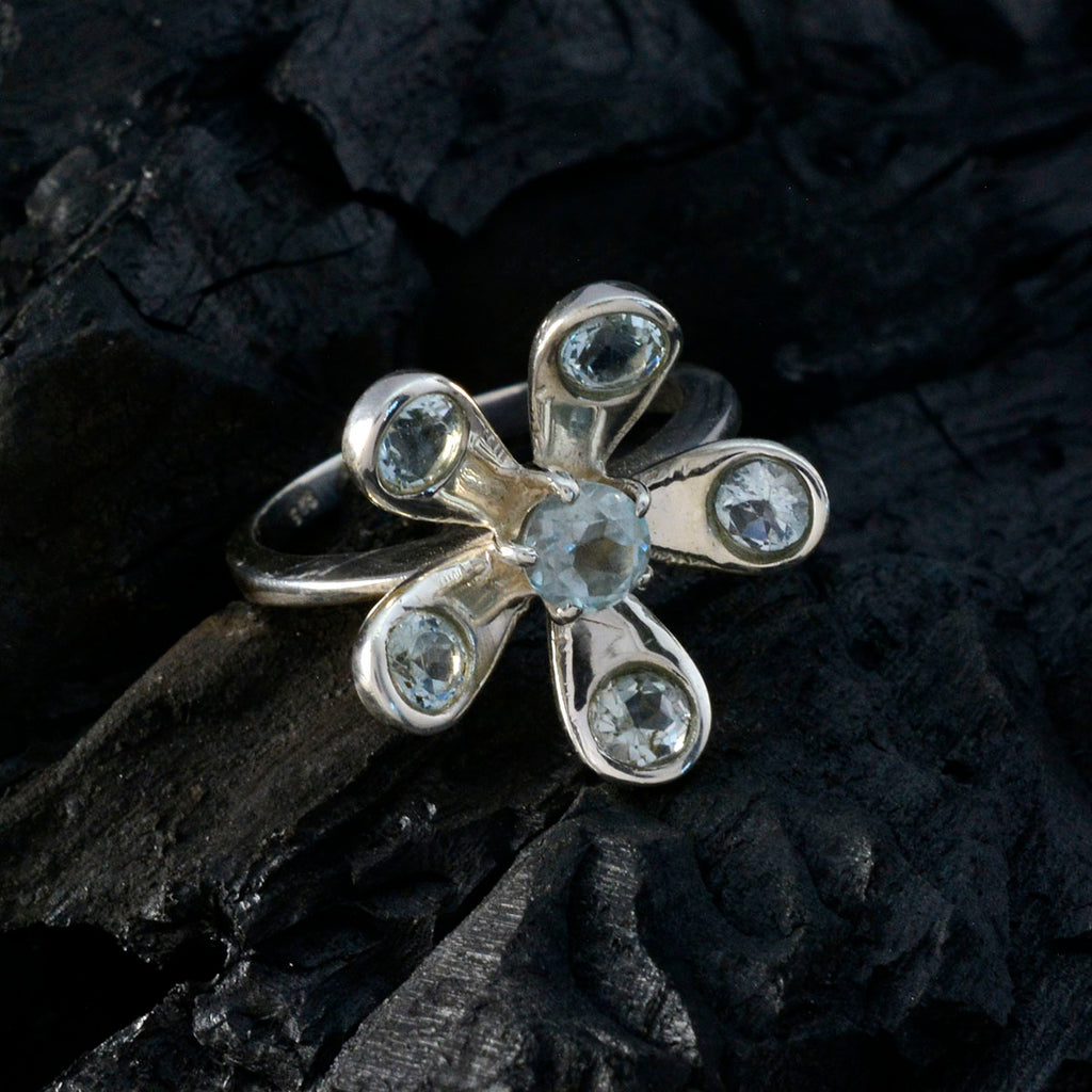 Blue Topaz Hexa Russian 925 Sterling Silver Blue Gemstone Classic Floral Ring Jewellery