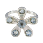 Blue Topaz Hexa Russian 925 Sterling Silver Blue Gemstone Classic Floral Ring Jewellery