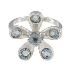 Blue Topaz Hexa Russian 925 Sterling Silver Blue Gemstone Classic Floral Ring Jewellery