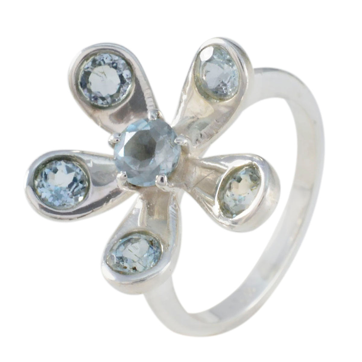 Blue Topaz Hexa Russian 925 Sterling Silver Blue Gemstone Classic Floral Ring Jewellery