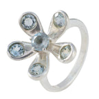 Blue Topaz Hexa Russian 925 Sterling Silver Blue Gemstone Classic Floral Ring Jewellery