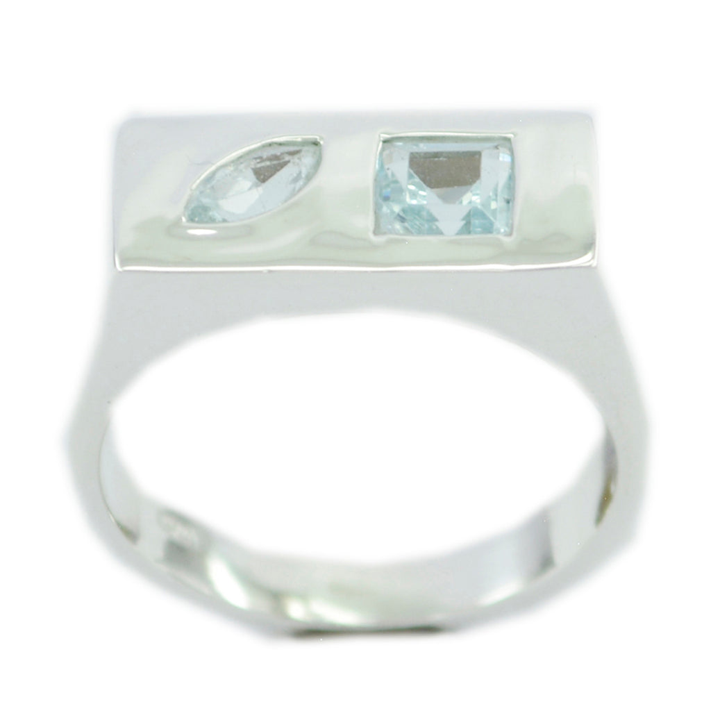 Blue Topaz Toi et Moi French 92.5 Silver Blue Gemstones Tiny Luxurious Ring Jewelry