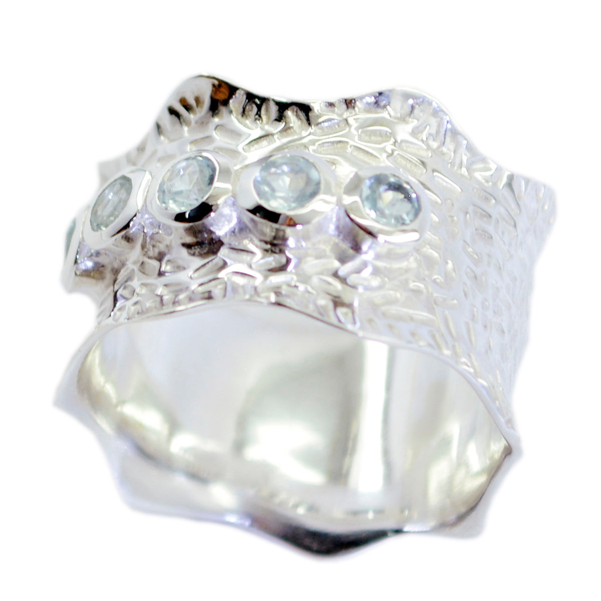 Blauer Topas Penta Russisches Sterling Silber Blaue Edelsteine Mittelschwerer Vintage Bandschmuck Hauptbild