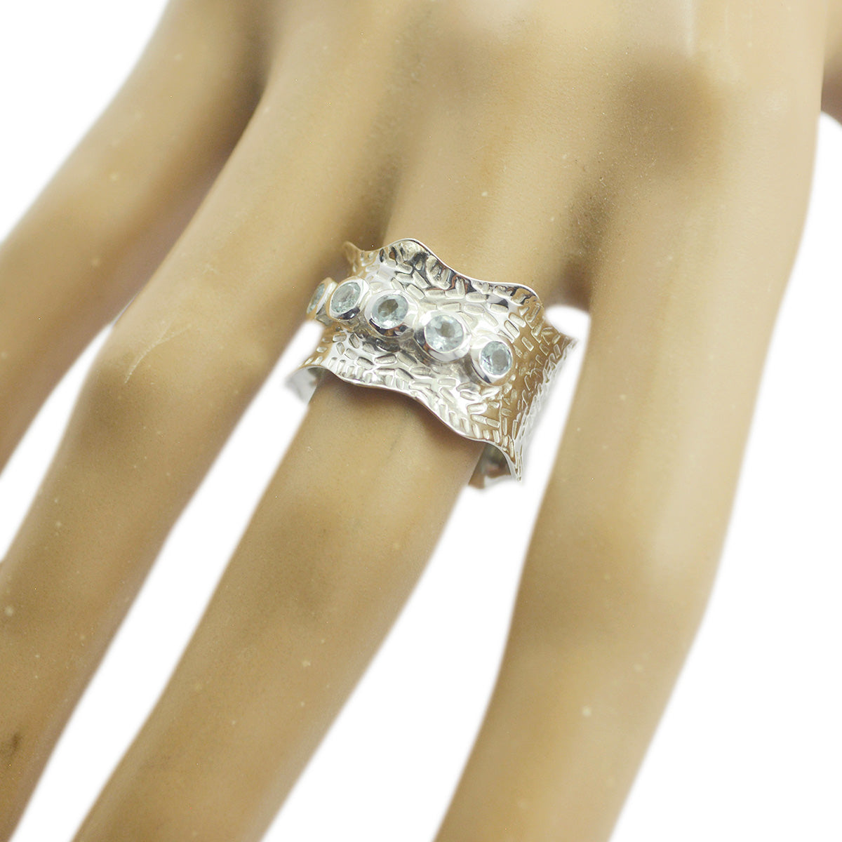 Blue Topaz Penta Russian Sterling Silver Blue Gemstones Mid weight Vintage Band Jewellery