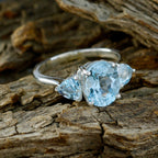Blue Topaz Trilogy French 925 Sterling Silver Blue Gemstones Featherlight Trendy Ring Jewelry