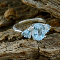 Blue Topaz Trilogy French 925 Sterling Silver Blue Gemstones Featherlight Trendy Ring Jewelry