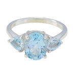 Blue Topaz Trilogy French 925 Sterling Silver Blue Gemstones Featherlight Trendy Ring Jewelry