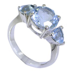 Blue Topaz Trilogy French 925 Sterling Silver Blue Gemstones Featherlight Trendy Ring Jewelry