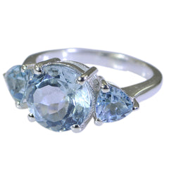 Blue Topaz Trilogy French 925 Sterling Silver Blue Gemstones Featherlight Trendy Ring Jewelry