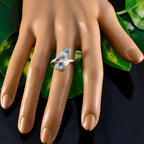 Blue Topaz Toi et Moi German Silver Blue Gems Slim Cultural Ring Jewellery
