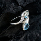 Blue Topaz Toi et Moi German Silver Blue Gems Slim Cultural Ring Jewellery
