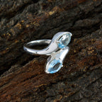Blue Topaz Toi et Moi German Silver Blue Gems Slim Cultural Ring Jewellery
