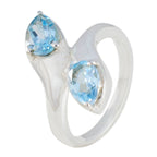 Blue Topaz Toi et Moi German Silver Blue Gems Slim Cultural Ring Jewellery