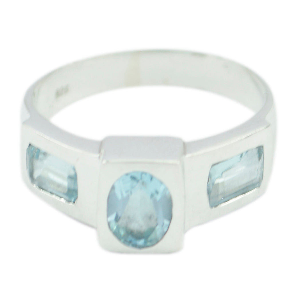 Blue Topaz Trilogy German 925 Sterling Silver Blue Gemstones Tiny Contemporary Ring Jewellery