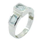 Blue Topaz Trilogy German 925 Sterling Silver Blue Gemstones Tiny Contemporary Ring Jewellery