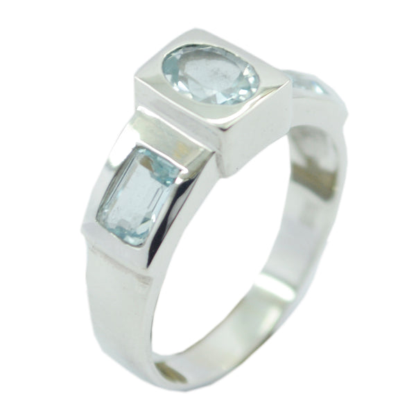 Blue Topaz Trilogy German 925 Sterling Silver Blue Gemstones Tiny Contemporary Ring Jewellery