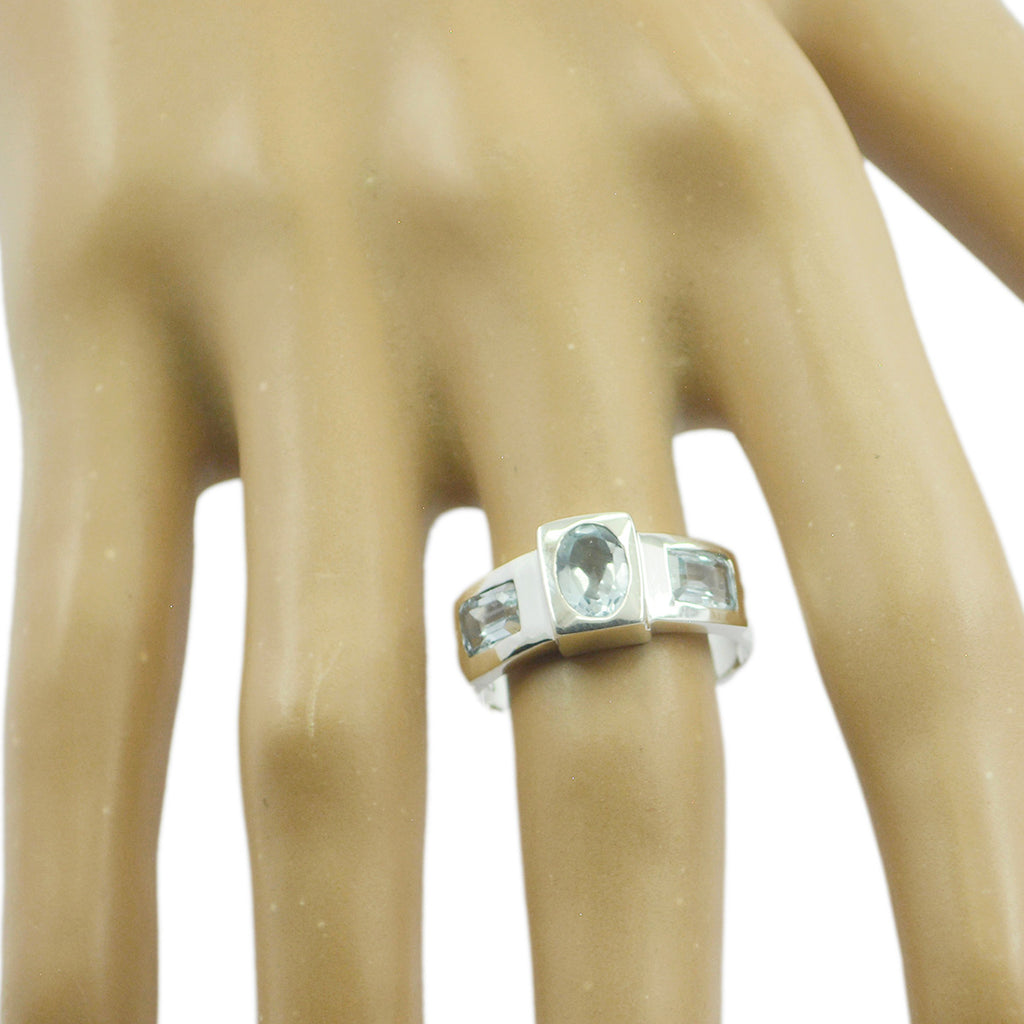 Blue Topaz Trilogy German 925 Sterling Silver Blue Gemstones Tiny Contemporary Ring Jewellery
