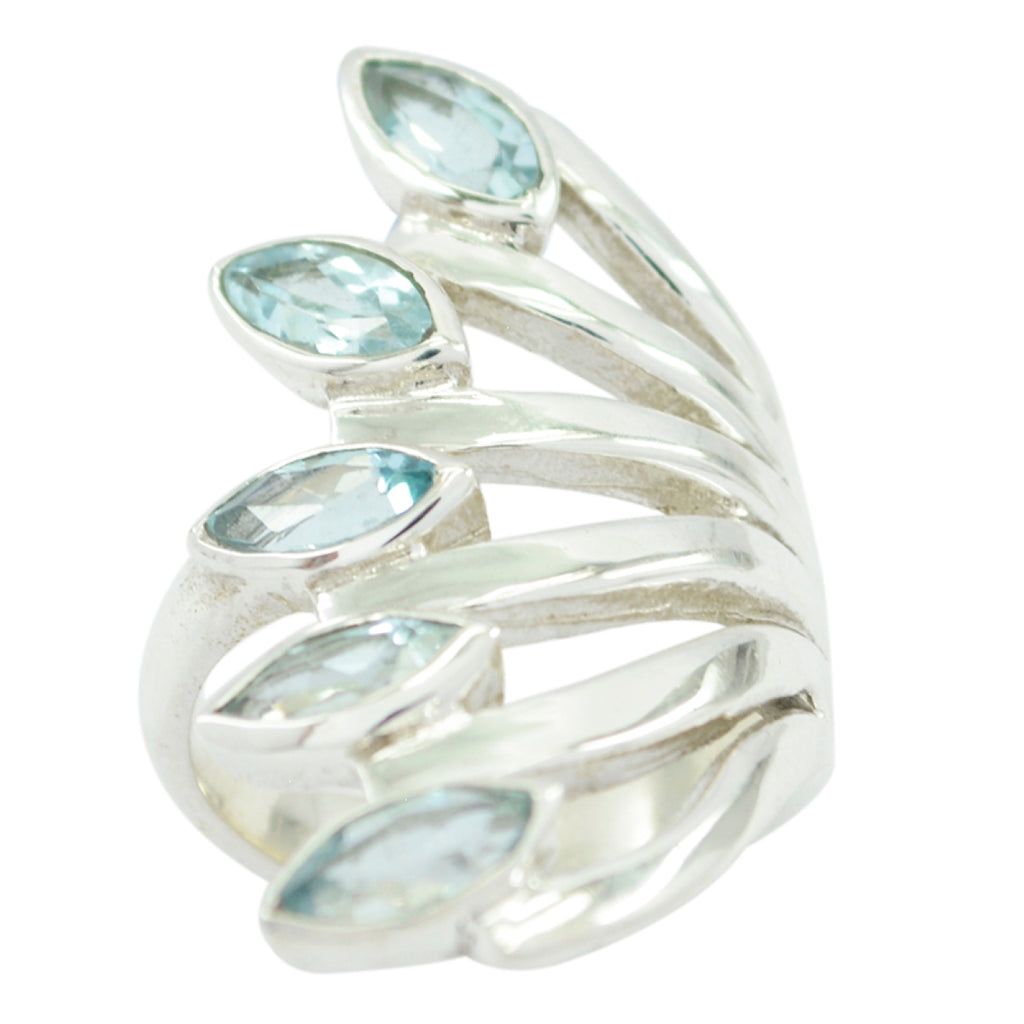 Blue Topaz Penta Italian Silver Blue Gemstones Statement antique Ring Jewelry