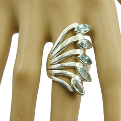 Blue Topaz Penta Italian Silver Blue Gemstones Statement antique Ring Jewelry