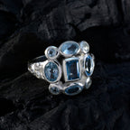 Blue Topaz Navratna Moroccan 92.5 Silver Blue Gemstones Classic Signet Ring Jewelry