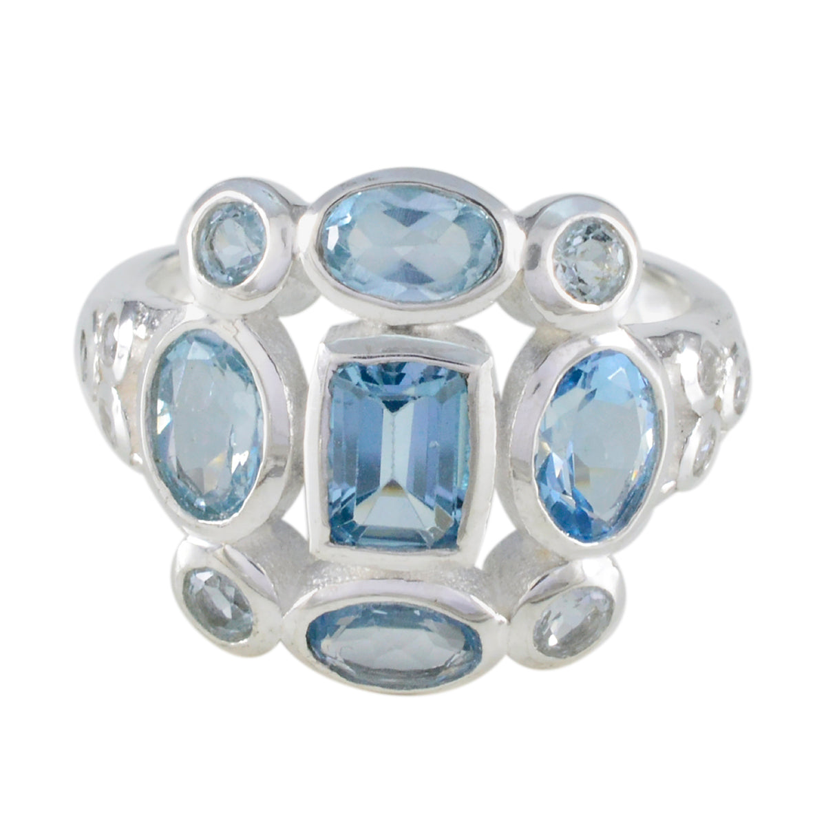 Blue Topaz Navratna Moroccan 92.5 Silver Blue Gemstones Classic Signet Ring Jewelry Hoofdafbeelding