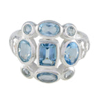 Blue Topaz Navratna Moroccan 92.5 Silver Blue Gemstones Classic Signet Ring Jewelry
