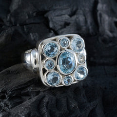 Blue Topaz Navratna Italian 925 Sterling Silver Blue Gems Chunky Armor Ring Jewelry