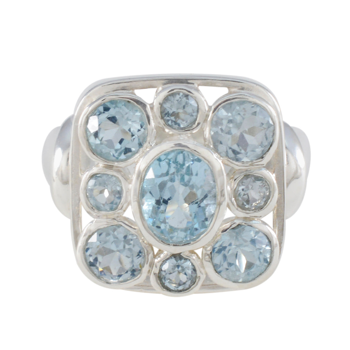 Blue Topaz Navratna Italian 925 Sterling Silver Blue Gems Chunky Armor Ring Jewelry