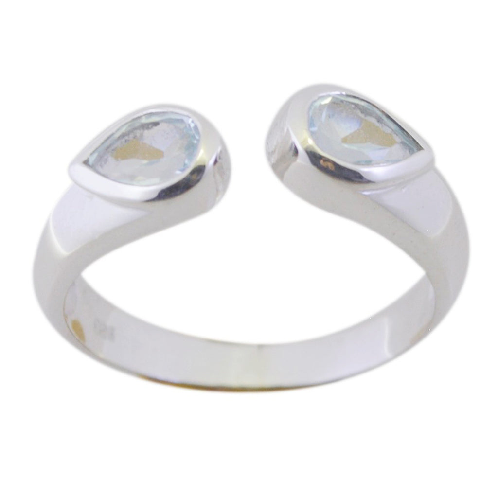 Blue Topaz Toi et Moi Japanese 925 Silver Blue Gems Delicate Abstract Ring Jewellery