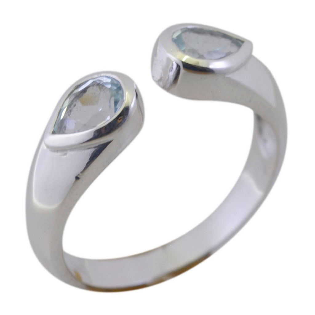 Blue Topaz Toi et Moi Japanese 925 Silver Blue Gems Delicate Abstract Ring Jewellery