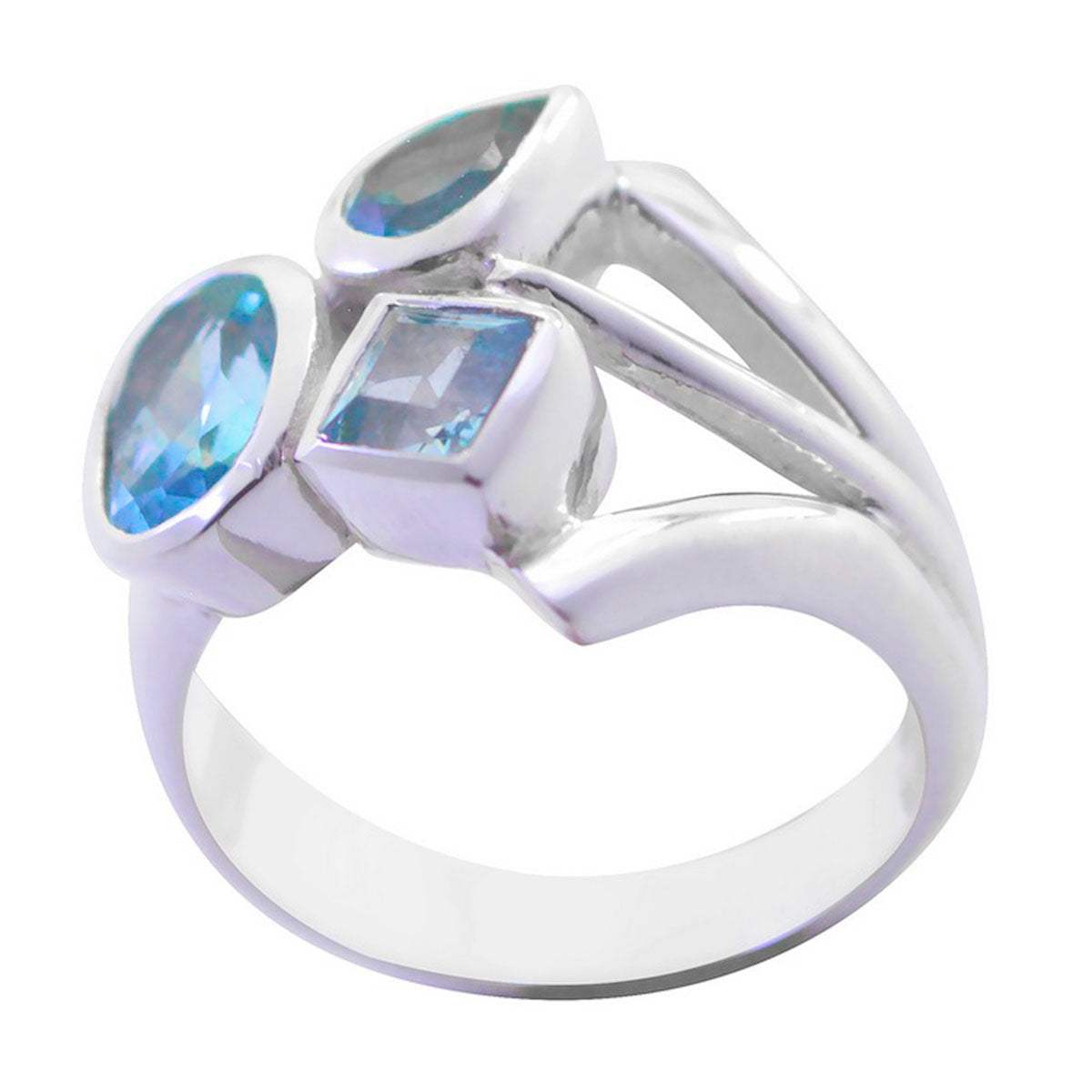 Blue Topaz Trilogy Egyptian 92.5 Silver Blue Gems Mid weight Feminine Ring Jewelry