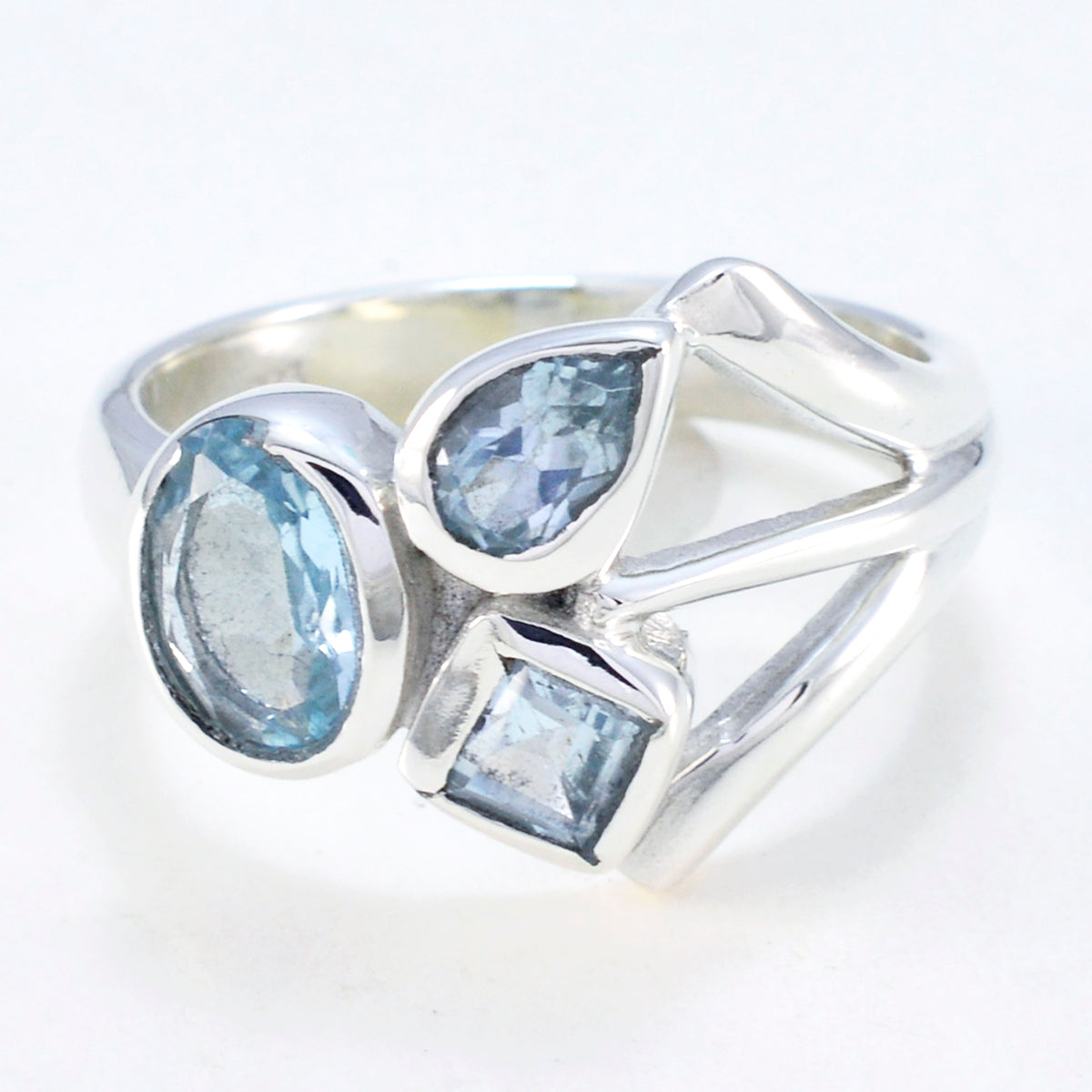Blue Topaz Trilogy Egyptian 92.5 Silver Blue Gems Mid-weight Feminine Ring Jewelry Secondary image
