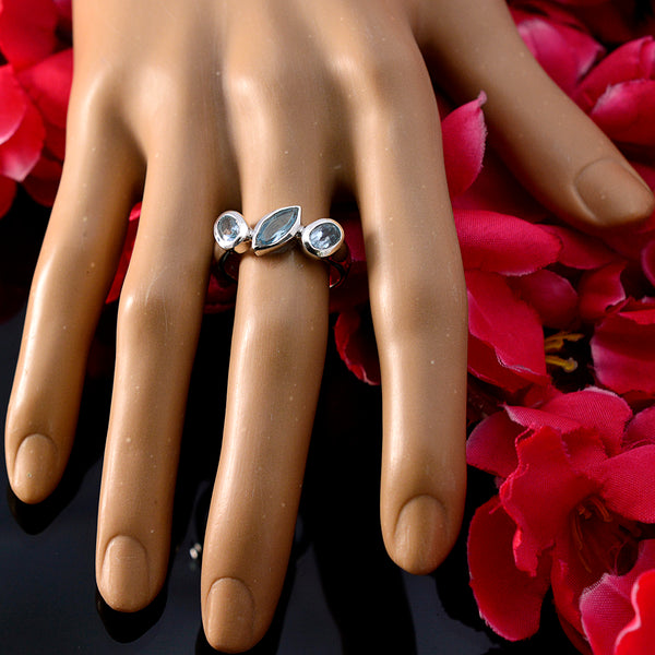 Blue Topaz Trilogy African 925 Silver Blue Gemstone Tiny Artisan Ring Jewelry