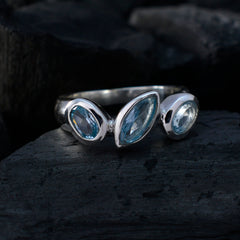 Blue Topaz Trilogy African 925 Silver Blue Gemstone Tiny Artisan Ring Jewelry