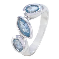 Blue Topaz Trilogy African 925 Silver Blue Gemstone Tiny Artisan Ring Jewelry