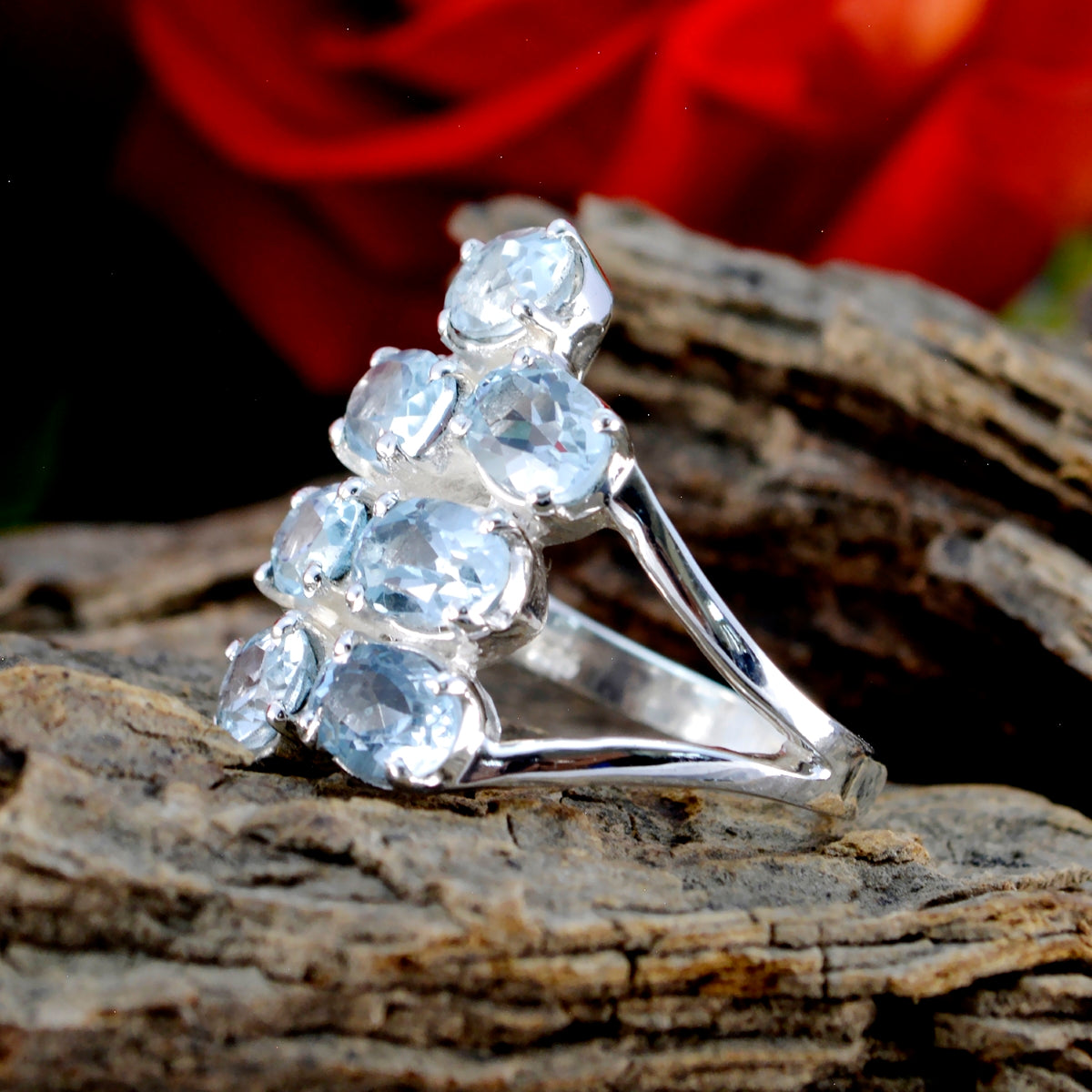 Anello classico di lusso con gemme rosse in argento sterling 925 africano con granato epta Immagine secondaria del prodotto