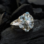 Blue Topaz Hexa Egyptian 92.5 Silver Blue Gemstones Classic Floral Ring Jewelry