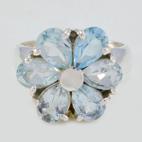 Blue Topaz Hexa Egyptian 92.5 Silver Blue Gemstones Classic Floral Ring Jewelry