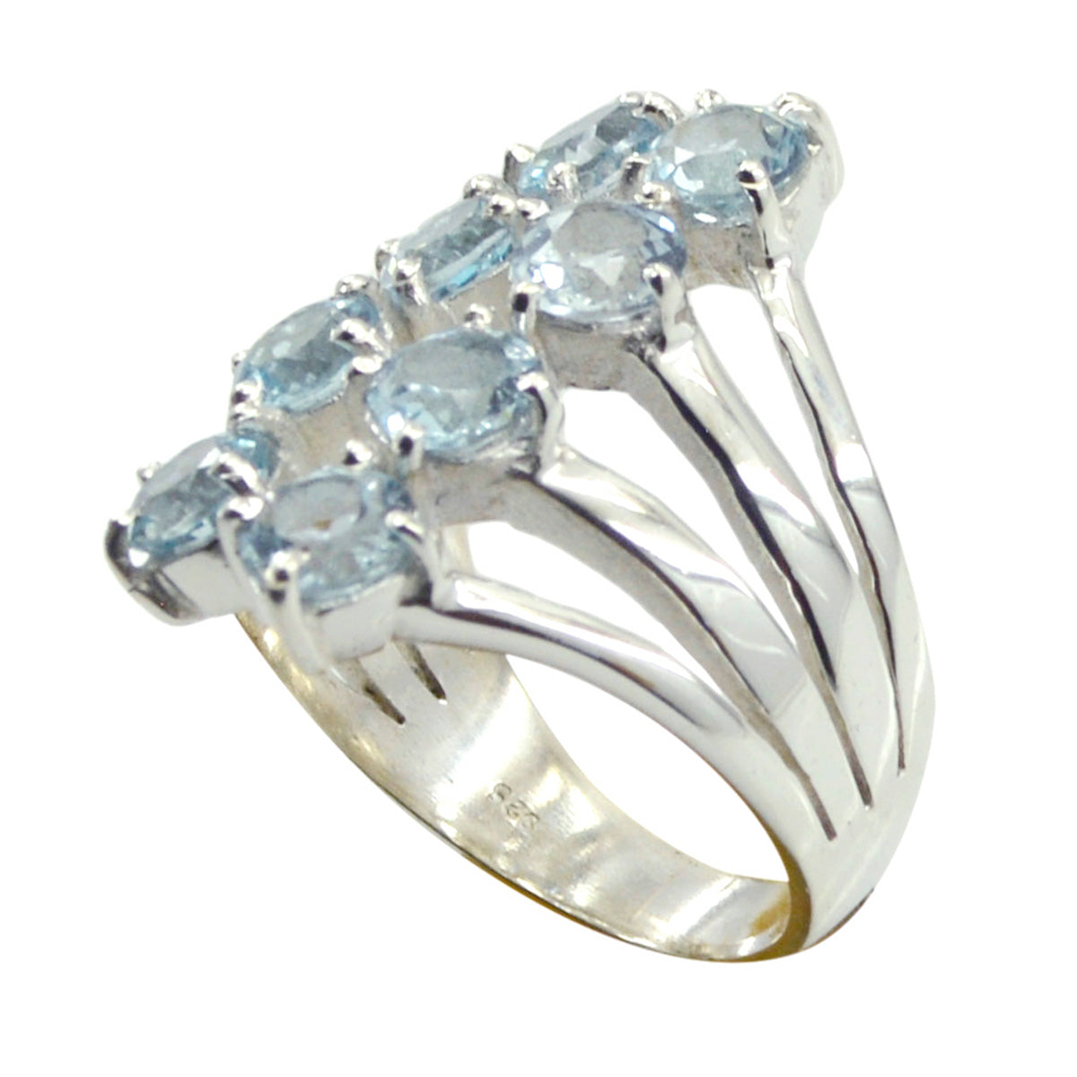 Blue Topaz octa African 92.5 Silver Blue Gemstone Eye catching Contemporary Ring Jewellery