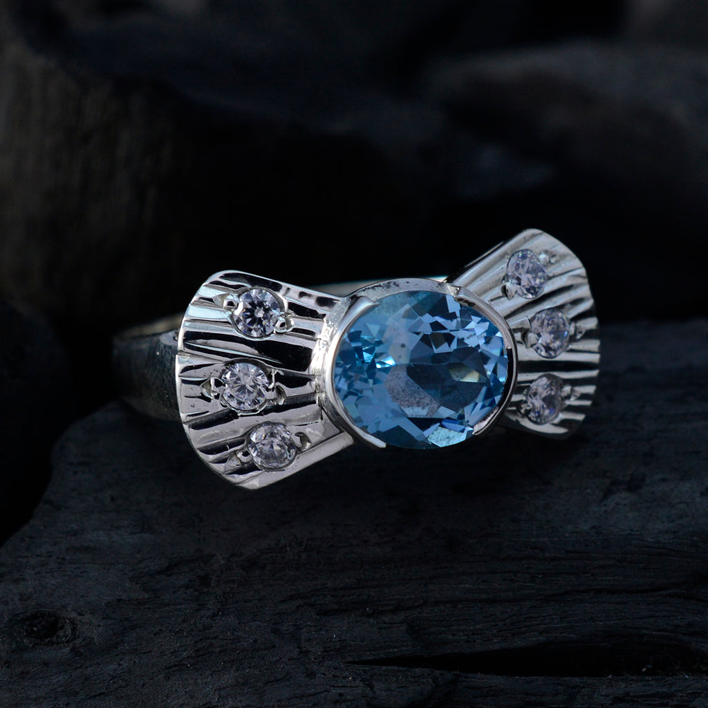 Blue Topaz Halo Russian 92.5 Silver Blue Gems Classic Contemporary Ring Jewellery