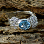 Blue Topaz Halo Russian 92.5 Silver Blue Gems Classic Contemporary Ring Jewellery