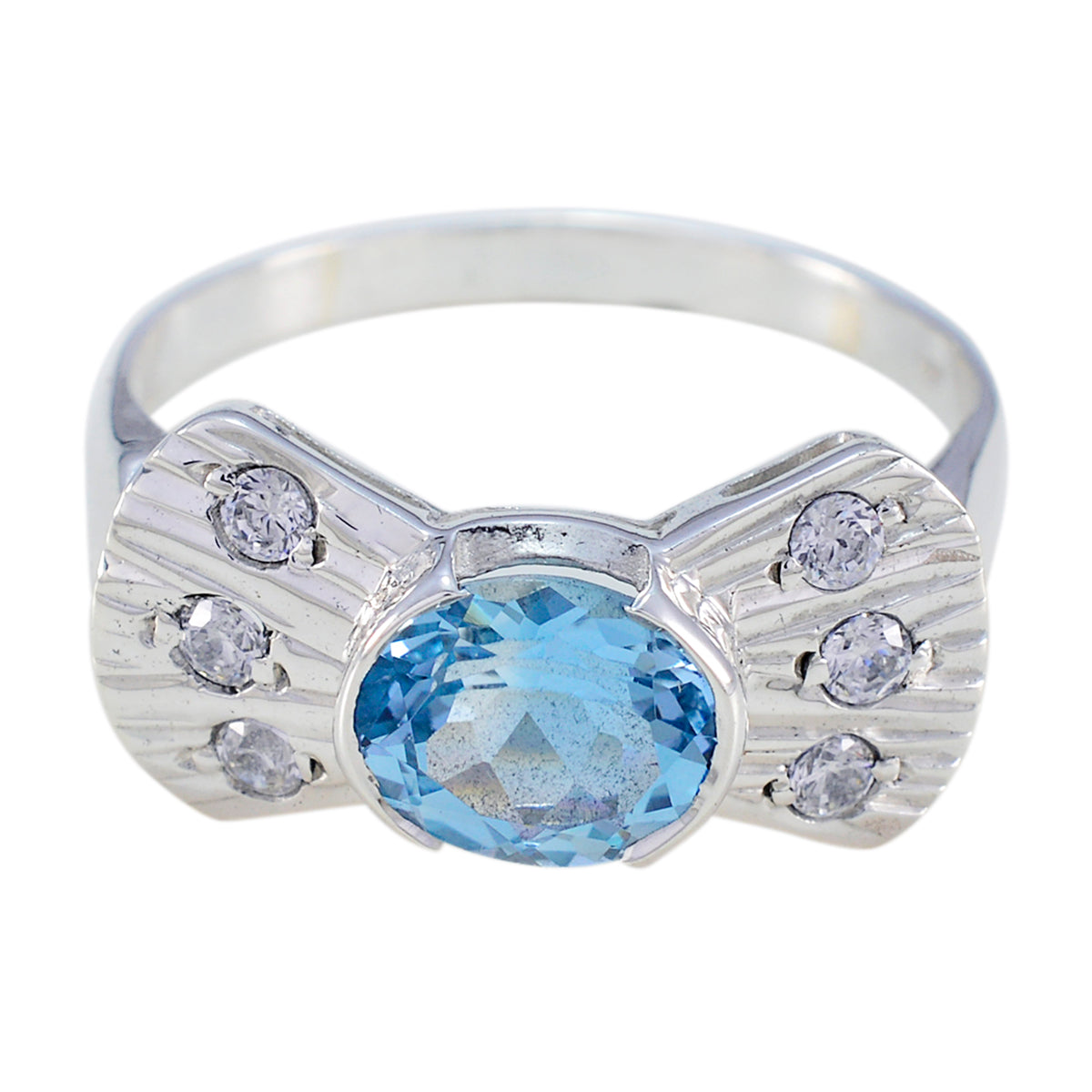 Blue Topaz Halo Russian 92.5 Silver Blue Gems Classic Contemporary Ring Jewellery Hoofdafbeelding