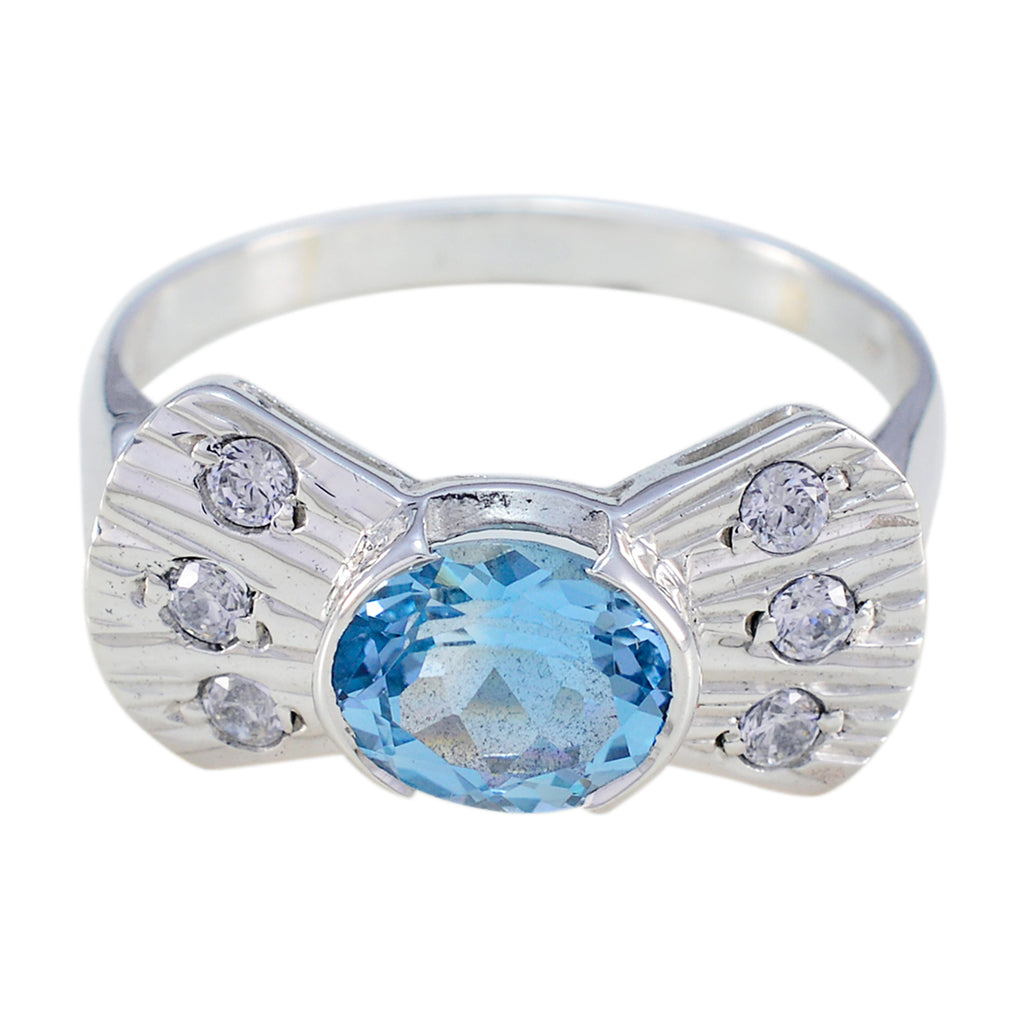 Blue Topaz Halo Russian 92.5 Silver Blue Gems Classic Contemporary Ring Jewellery