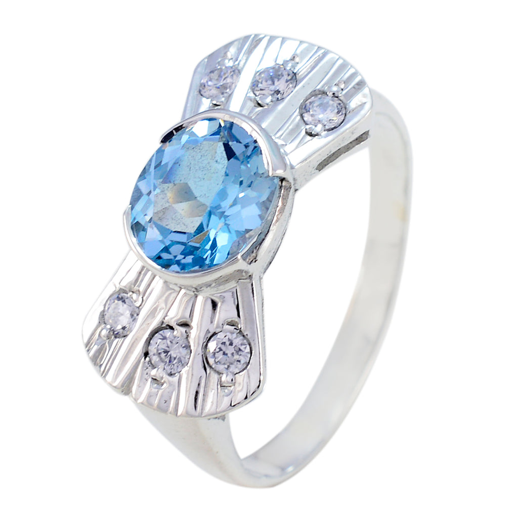 Blue Topaz Halo Russian 92.5 Silver Blue Gems Classic Contemporary Ring Jewellery