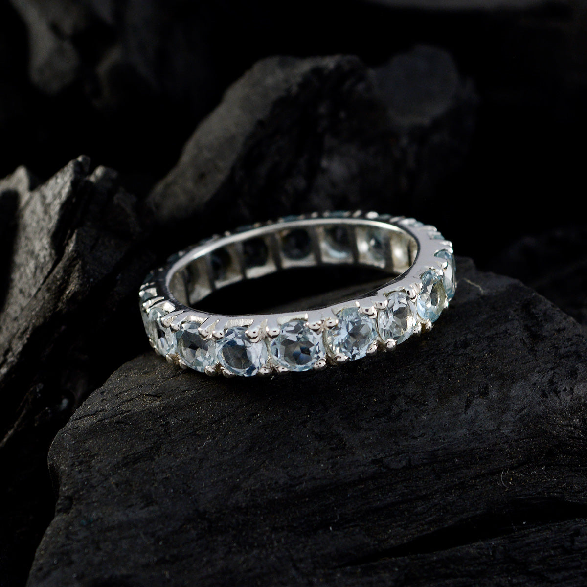 Blue Topaz multiple Turkish 925 Silver Blue Gems Dainty Eternity Band Jewelry